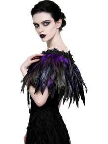 Women's Black Feather Shawl Cape For Halloween Cosplay - Blue - View 7