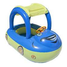 Flotador Inflable Redondo de PVC para Niños, Anillo de Natación para Bebés con Diseño de Animales Impresos - Anillo de asiento de dosel cuadrado - mango azul - Ver 8