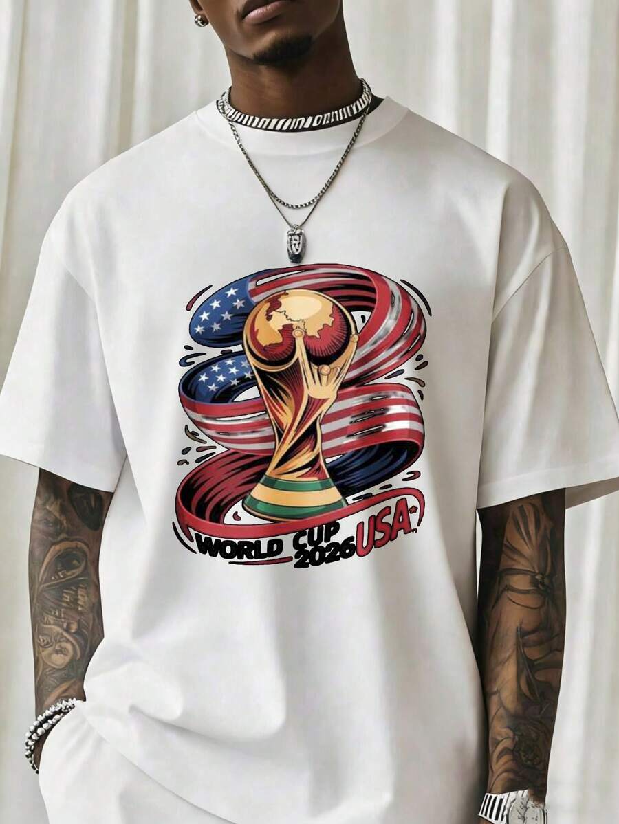 T-Shirts With Round Neck Printing Can Be Worn By Both Men And Women. World Cup 2026 Usa Soccer Trophy Graphic T Shirt Men's White Casual Streetwear Fashion TopSuitable For Christmas Partysports Activitiesholiday Partiesoutingssports And Other Holiday Gifts (220g). - 白色 - 查看 1