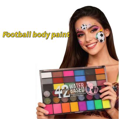 42 Colors Water-Soluble Painting Pigments With Fluorescent (Visible Under UV Light), Matte And Glitter Finishes, Includes 1 Brush, Suitable For Festivals, Carnivals, Back To School Season, Art Supplies