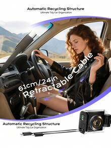 YITUMU 66W可伸缩车载充电器，带数字显示屏，五合一快速车载手机充电器，配备双PD接口、2根可伸缩充电线和USB接口——送给司机的智能礼物，实用的圣诞节和新年车载配件 - 彩色 - 查看 9