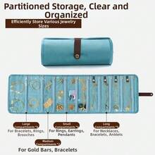 Organizador de joyería de franela con múltiples bolsillos, bolsa de almacenamiento de joyas enrollada compacta de PVC de unicolor, bolsa de almacenamiento antideslizante para anillos y collares - Multicolor - Ver 11