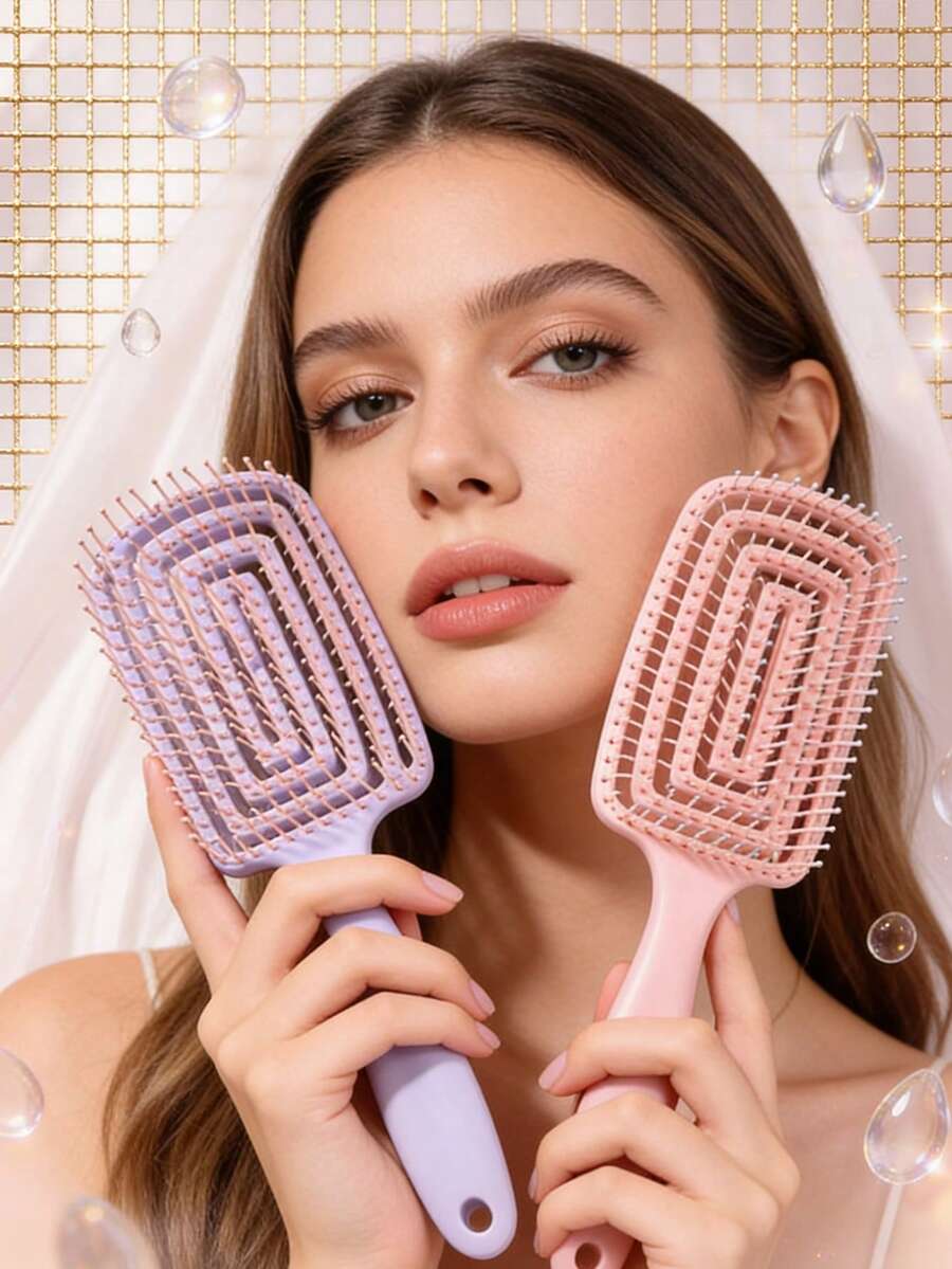مشط مجوف ثنائي الوظيفة، مشط مكثف، مشط مضاد للكهرباء الساكنة، مشط عملي ومفيد، للاستخدام الجاف والرطب - تصميم تدليك لطيف، مقبض من بلاستيك ABS، مناسب لجميع أنواع الشعر، يقلل من التشابك والتجعد، يحسن صحة فروة الرأس، مناسب كهدية صغيرة، ضروري للمنزل، للاستخدام اليومي، مريح للسفر، مشط دائري مجوف، مشط شعر جذاب، أسنان تدليك مكثفة بقوس كبير، هدية عيد الميلاد ذات ملمس - متعدد الألوان - مشاهدة 1