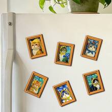 1/6pcs Interesting Cat Painting Fridge Magnets, Creative 3D Mini Photo Frame Fridge Stickers, Kitchen Office Home Decor Aesthetic Art Gift - Cat Magnetic Sticker - View 5