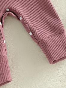 Baby Girls Romper Letter Embroidery Long Sleeve Round Neck Back Ruffled Jumpsuit with Bow Headband - Morado - Ver 8