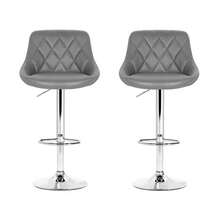 Artiss 2x Bar Stools Leather Padded Gas Lift Grey - 灰色 - 查看 3