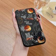 哑光篮球眼TPU手机壳，兼容苹果手机，适合作为情侣、女友、女儿、青少年的生日和圣诞礼物 - 黑色 - 查看 5