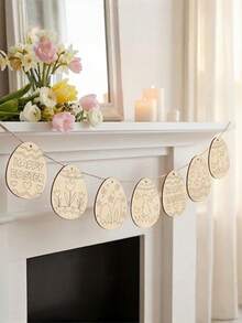 8件/11件套木制复活节彩蛋造型装饰套装，包含画笔和多种颜色颜料，空白木制装饰品，复活节彩蛋造型木制摆件，配有木制部件和绳子，适合复活节春季DIY家居装饰、复活节装饰品、复活节节日挂饰、艺术工艺品礼品、生日、毕业季等场合。 - 彩色 - 查看 4