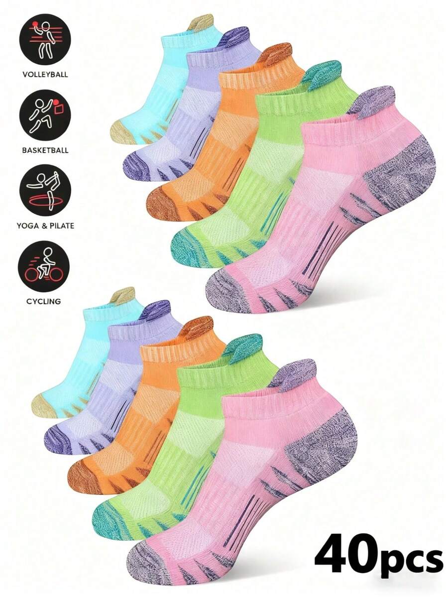 20 Pairs Women Black White Grey Ankle Socks, Fashion Minimalist Short Socks - Multicolor - View 1