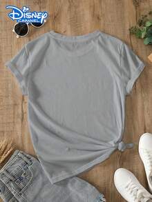 Disney Women's T-Shirt Featuring A Disney Castle Cartoon Print, This Soft, Comfortable, And Durable Fabric Makes It Perfect For Spring And Summer. The Women's Crew Neck T-Shirt Is Ideal For Everyday Wear, Shopping, Parties, Travel, And Gatherings. It Also Makes An Exquisite Gift. - 灰色 - 查看 2