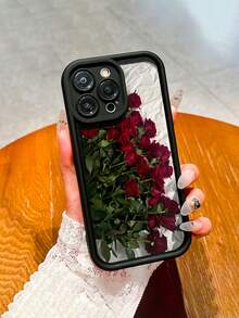 1pc Black Romantic Rose Pattern Full Coverage TPU Shockproof Phone Case Compatible With IPhone 17, 16, 15, 14, 13, 12, 11 Pro Max - Multicolor - View 3