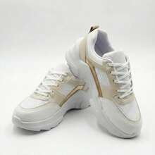 Women's Modern Platform Sneakers, Comfortable For Everyday Casual Wear, Stylish, Vacation, Lace-Up, Party, Office, Outdoor - 香檳色 - 查看 4
