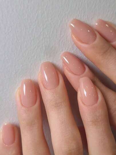 24pcs Short T-Shaped Press-On Nails Set, Glossy Pink Design, Includes 1 Nail File And 1 Jelly Gel, Suitable For Parties