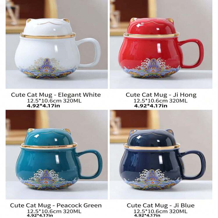 Xícara de chá portátil de cerâmica com filtro para folhas de chá e tampa. Possui design com separação de água e chá, estilo moderno e elegante. Ideal para uso doméstico e no escritório, caneca de viagem reutilizável, presente requintado e xícara de chá sofisticada. Perfeita para casa, cozinha, escritório, sala de reuniões, cafeteria, restaurante, bar, balcão e vitrine. - Verde - Ver 3