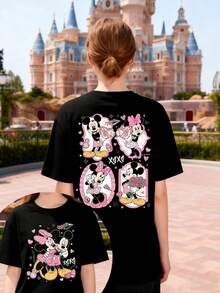 Disney &  Valentine's Day "XOXO" Graphic Women's Short Sleeve T-Shirt Sweet & Romantic Casual Top - màu đen - Xem 2