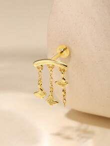 EleRunis 1PC 925 Sterling Silver Butterfly Studs Flat Back Cartilage Helix Piercing Jewelry For Women Daily Wear Wedding Party Engagement Anniversary Valentine's Day - Gold - View 5