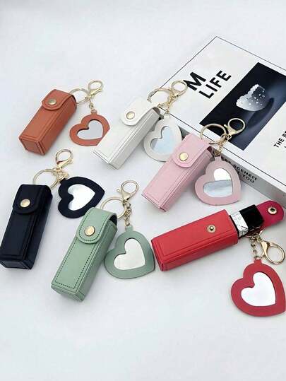 Mini Lipstick Case With Mirror, Portable PU Lipstick Holder With Keychain, Mini Cosmetic Bag, Makeup Organizer, Lipstick Rack, Lipstick Holder, Lipstick Pouch, Lipstick Box, Travel Essential, Gift For Women, Girls, Moms, Thanksgiving, Valentine's Day, Girlfriend