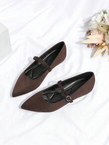 Giày búp bê mũi nhọn nữ, giày Mary Jane buộc dây kiểu cổ điển in họa tiết da báo, giày casual. - Rỉ Nâu - Xem 2