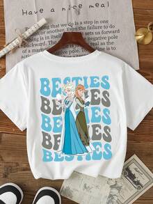 Disney Officially Licensed Frozen Sisters Besties Print Girls Cute T Shirt Comfortable Versatile Ideal For Daily Wear And Theme Park Trips - 白色 - 查看 3