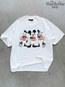 Disney Printed T-Shirt,Disney Soccer Jersey, Mickey And Friends Soccer T-Shirt, Vintage National Team Jersey, 2026 World Cup Fan Shirt, Sports Gift, Unisex,High-Quality Pure Cotton T-Shirt,Suitable For All Seasons, Comfortable And Breathable| Exquisite Design | The Best Choice For Giving Gifts - 白色 - 查看 3