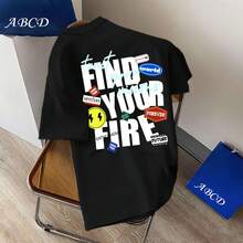 Young Boy Cartoon Cool Letter Double-Sided Print Casual Round Neck Short Sleeve T-Shirt, Children Clothing - Black - View 11