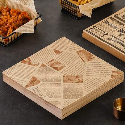 300pcs Retro Printed Grease-Proof Paper, Grease-Resistant Food Packaging Paper, Disposable Food Wrapping Paper, Air Fryer Liners, Suitable For Sandwiches, Burgers, Fried Chicken, Kitchen Tools, Kitchen Supplies, Kitchen Accessories, 50/100/300pcs