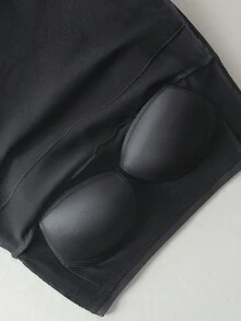 女士黑色方领宽肩带可穿戴文胸连体吊带背心，女士内衣低胸露背，简约时尚显瘦带胸垫吊带背心，上衣 - 彩色 - 查看 7