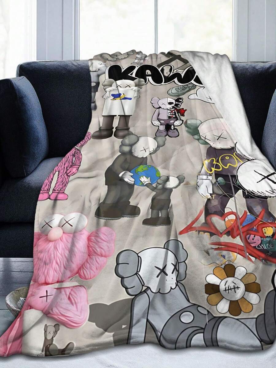 Kawss Kawaii Kaw Blanket Luxury Anime Flannel Blanket - Ultra Soft Cartoon Print, The Perfect Gift For Any Occasion, Christmas, Birthday, For Home, Camping & Travel Use - Black - View 1
