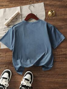 Women's Crew Neck Short Sleeve Basic Tee, Soft Skin Friendly Fabric Casual Daily Streetwear All Match Top - Dusty Blue - View 5