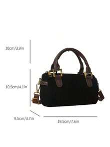 时尚高端圆筒波士顿包，女士百搭手提/单肩/斜挎包，带拉链，磨砂PU皮革 - 黑色 - 查看 6