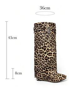 Women's High-Quality Wedge Ankle Boots With A Wide Design And Y2K Style Side Zipper, Ideal For Work And Stylish Holidays With A Punk Touch - 豹紋 - 查看 8