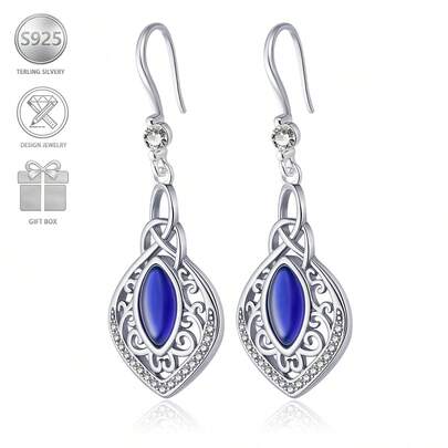 1pc Vintage 925 Sterling Silver Carved Flower Inlaid Cubic Zirconia Earrings, Suitable For Daily Casual Wear, Gift For Family And Friends On Holidays And Birthdays