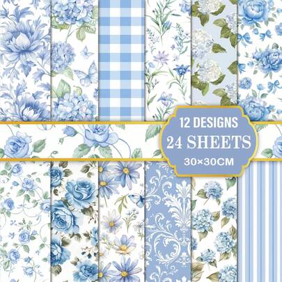 24 Sheets 11.8*11.8in Blue Scrapbooking Paper, Blue Craft Paper For DIY Gift Wrapping, Mother's Day, Father's Day, Wedding, Birthday Gifts And Celebration Decorations. Ideal For Making 30*30cm Scrapbook Crafts, Gifts For Girls, And Loving Party Decorations