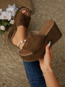 2025 Latest Halloween Colorful Skeleton Atmosphere Sandals, Popular Platform Women's Slides, College Style Ladies Thick Bottom Open Toe Sandals With Skeleton Pattern, Comfortable Increased Height Wedge Heel Outdoor Wear - Dark Khaki - View 3