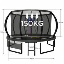 Devoko Garden Trampoline For Children, Ø 228/305/366/427 Cm, GS-Certified, Outdoor Trampoline With Safety Net, Ladder And Gloves, Pumpkin Design, Max. Load Capacity 50–150 Kg - 黑色(附籃球配件) - 查看 9
