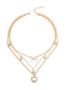 rundraw 1件新月心形花朵仿蛋白石锆石镶嵌优雅奢华金属金色多层吊坠项链，适合女性佩戴，适合派对、日常穿搭，是节日和周年纪念日送给朋友和爱人的最佳礼物。 - 金色 - 查看 6