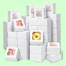 Mini Cajas Con Ventana Para Pasteles Donas Regalos Pan 50 Pz - Blanco - Ver 1