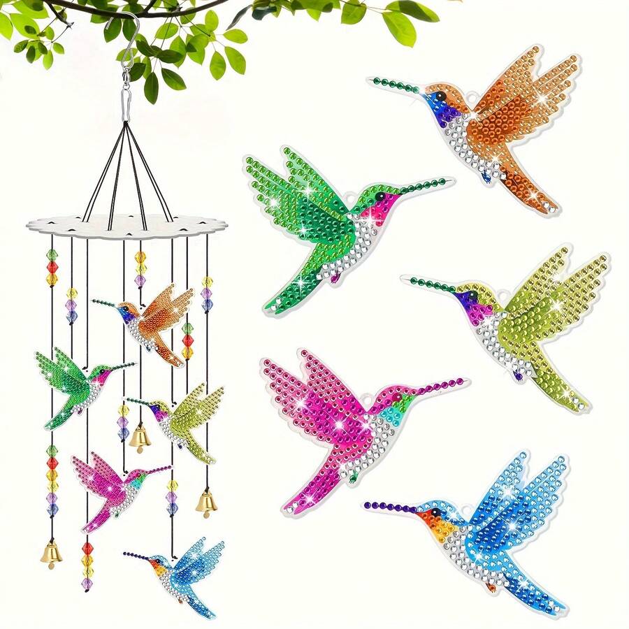 1 Set 5D Diamond Art Painting Kit With Hummingbird And Insects, Double-Sided Acrylic Diamond Catcher, DIY Crystal Hanging Decor, Suitable For Home And Garden Decoration, Diamond Art Kit, Wind Chime, Adult