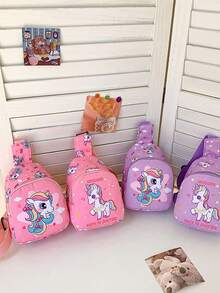 1pc Cute Pony & Unicorn Print Zipper Closure Crossbody Pouch, Suitable For Teenagers Daily Use All Seasons - A - View 2
