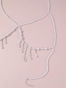 1pc Luxury Faux Pearl Sexy Women's Body Chain, Bikini Chain, Party Accessory - White - View 2