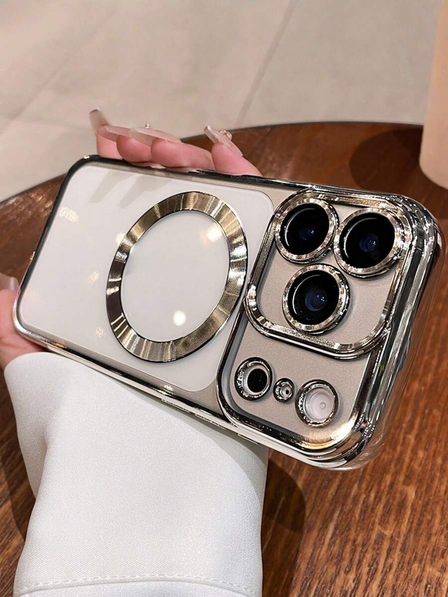 适用于 17 AIR 16 15 14 13 12 11 Pro Max Plus X XS XR 7 8 的极简电镀透明无线充电手机壳，带摄像头保护膜和 TPU 材质。 - 銀灰 - 查看 1