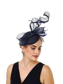 女士羽毛花朵网纱教堂德比礼帽，适合鸡尾酒会、茶会、婚礼等场合，一件装 - 多色 - 查看 8