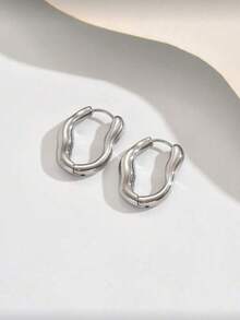 一对纹理不对称耳环，独特设计凸显您的个人魅力，简约时尚，适合各种场合。 - 銀色 - 查看 8