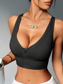 1pc Women's Yoga Sexy Backless Criss-Cross Hollow-Out Sports Bra Camisole With Chest Pads, Can Be Worn Outerwear - Black - View 5