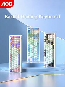 Bàn phím cơ chơi game có đèn nền AOC, bố cục 95 phím với núm điều chỉnh âm lượng, thiết kế tối giản và tinh tế, thiết kế công thái học mang lại trải nghiệm gõ phím thoải mái. - Xem 1
