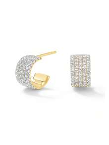 时尚奢华 925 纯银镀 18k 金半圆形锆石耳钉，适合女孩佩戴 - Zircon Earrings - 查看 1