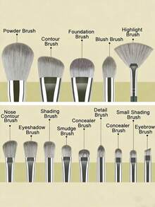 14pcs Professional Makeup Brush Set, Green Bristles, Suitable For Foundation, Blush, Eyebrow, Concealer, Liquid Mixer, Essential For Beginners And Makeup Artists - Dark Green - View 4