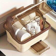 2025 Upgraded Covered Tableware Storage Rack – Space-Saving Countertop & Cabinet Organizer | Fresh Cream-Colored Tableware Storage Box With Drain Tray | Dust-Proof Design For Easy Installation Ideal Gift For Thanksgiving & Christmas - View 4
