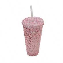 1pc 650ml Handmade Diamond Cup, Double Layer PS Plastic Straw Cup, Large Capacity 650ml Gemstone Diamond Cup, Handheld Cup, Portable Pearl Cup [5 Styles Available] - Multicolor - View 32