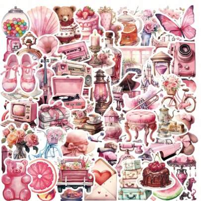 Retro Pink Holiday Graffiti Stickers, DIY Stationery Stickers, Cartoon Cute Creative Interesting Waterproof, Candy Stickers, Phone Stickers, For Scrapbooking, Bullet Journals, Notebooks, Crafts, Water Bottles, Guitars, Skateboards, Motorcycles, Helmets, Luggage, Phones, Computers, Back To School Supplies, Winter Goods, Thanksgiving, Christmas, Saudi National Day, Birthdays, Holidays, New Year, Valentine's Day, Gifts For Boyfriends, Girlfriends, Adults